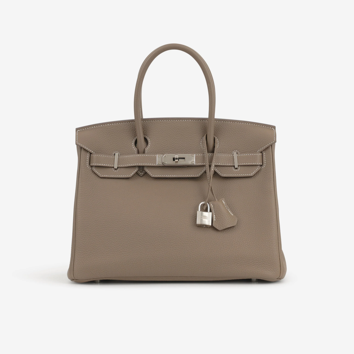 Sloane Pebbled Calfskin Top-Handle Bag in Taupe