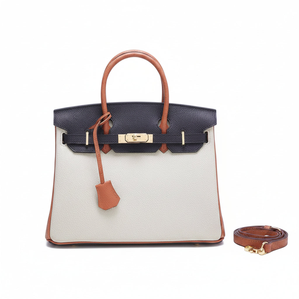 Sloane Pebbled Calfskin Top-Handle Bag in Navy Colorblock