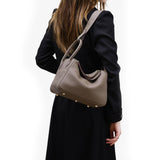 Maren Pebbled Leather Shoulder Bag in Taupe