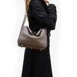 Maren Pebbled Leather Shoulder Bag in Taupe