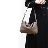 Maren Pebbled Leather Shoulder Bag in Taupe