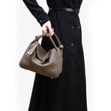 Maren Pebbled Leather Shoulder Bag in Taupe