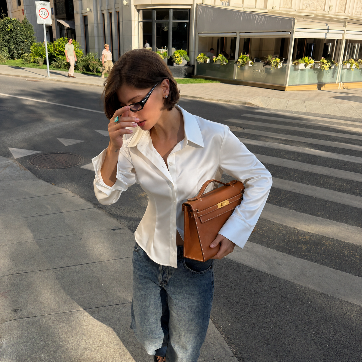 Camille Slim Leather Top Handle Bag