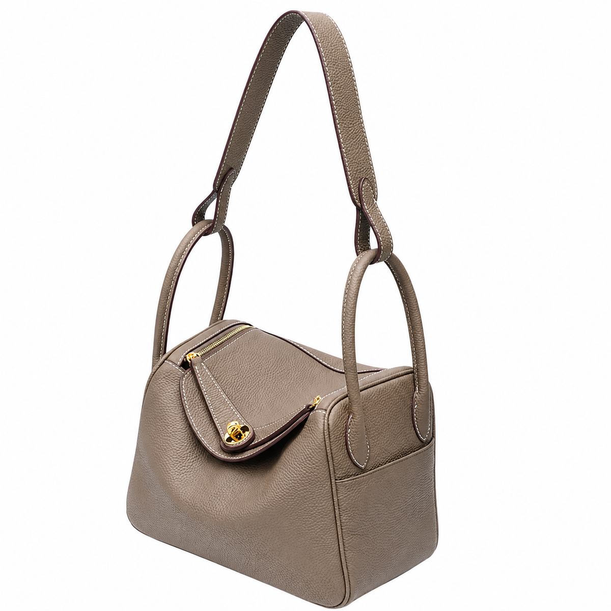 Maren Pebbled Leather Shoulder Bag in Taupe