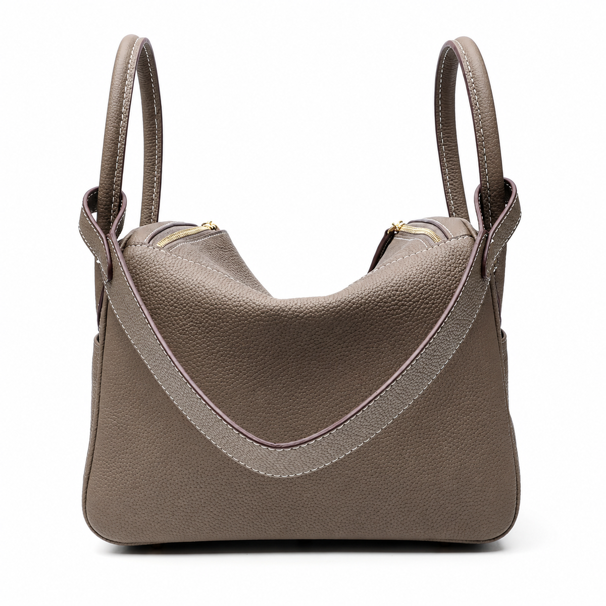 Maren Pebbled Leather Shoulder Bag in Taupe