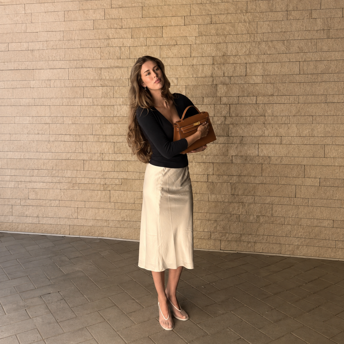 Camille Slim Leather Top Handle Bag