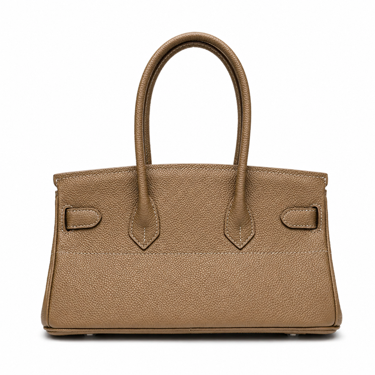 Aveline Pebbled Cowhide East-West Top-Handle Bag in Taupe