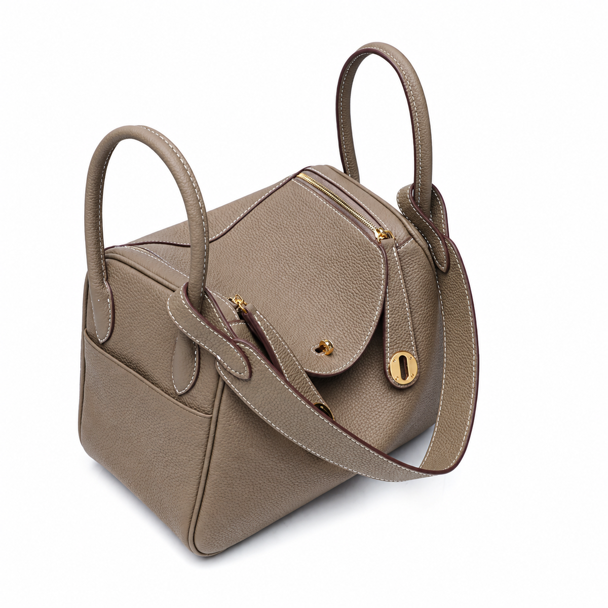 Maren Pebbled Leather Shoulder Bag in Taupe