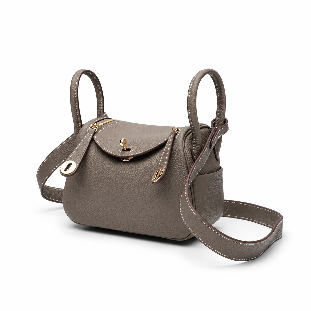Maren Pebbled Leather Shoulder Bag in Taupe