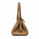 Aveline Pebbled Cowhide East-West Top-Handle Bag in Taupe