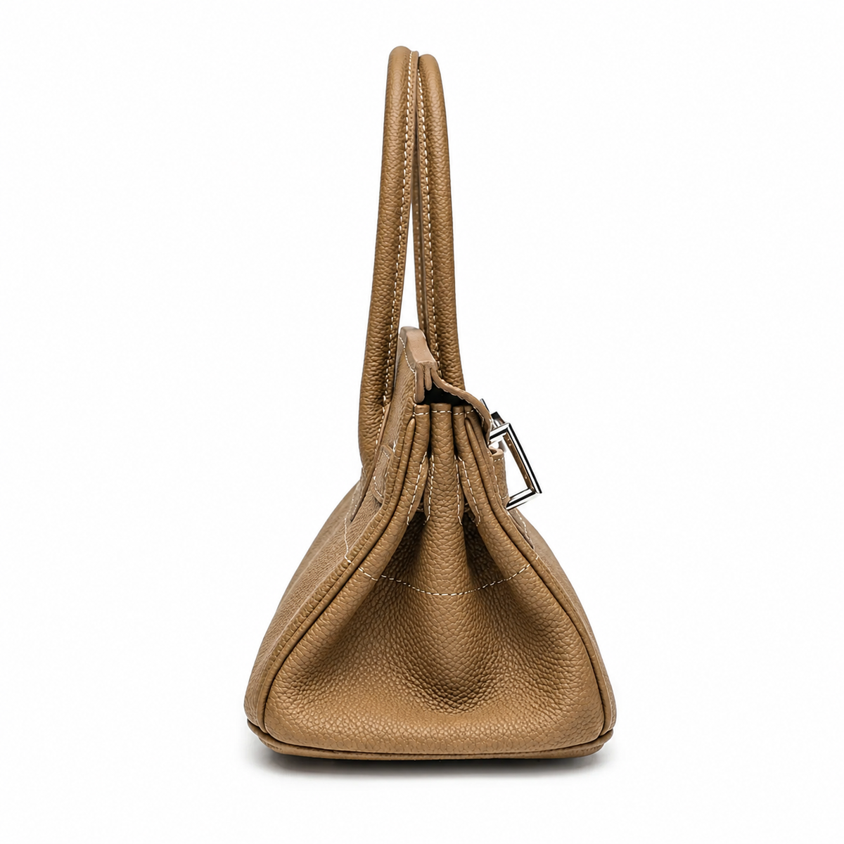 Aveline Pebbled Cowhide East-West Top-Handle Bag in Taupe