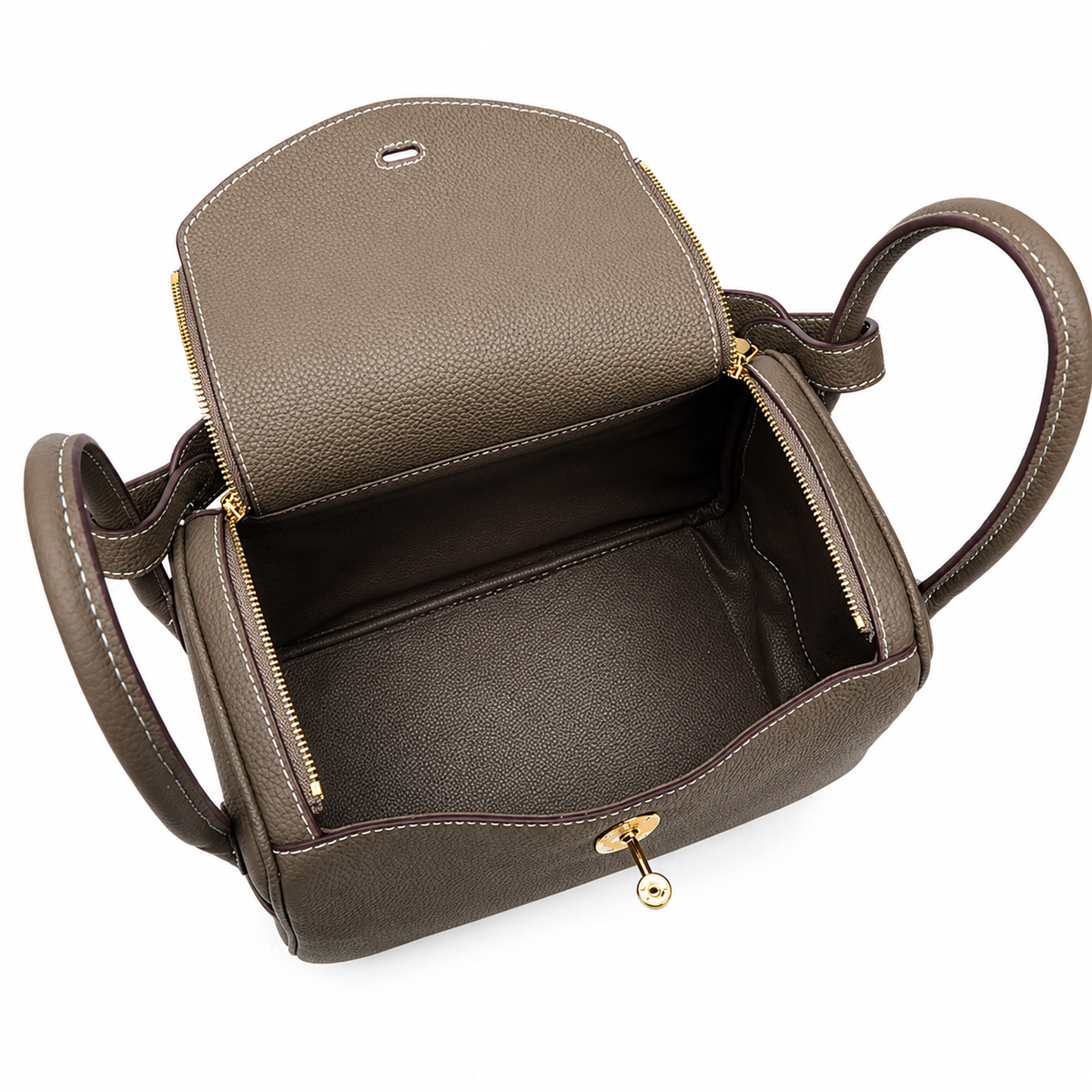 Maren Pebbled Leather Shoulder Bag in Taupe