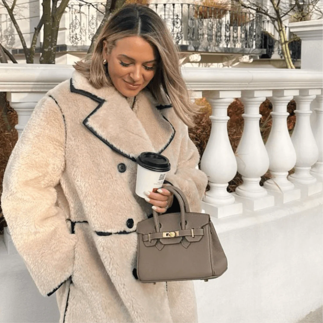 Sloane Pebbled Calfskin Top-Handle Bag in Taupe