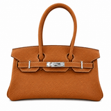 Aveline Pebbled Cowhide East-West Top-Handle Bag in Caramel