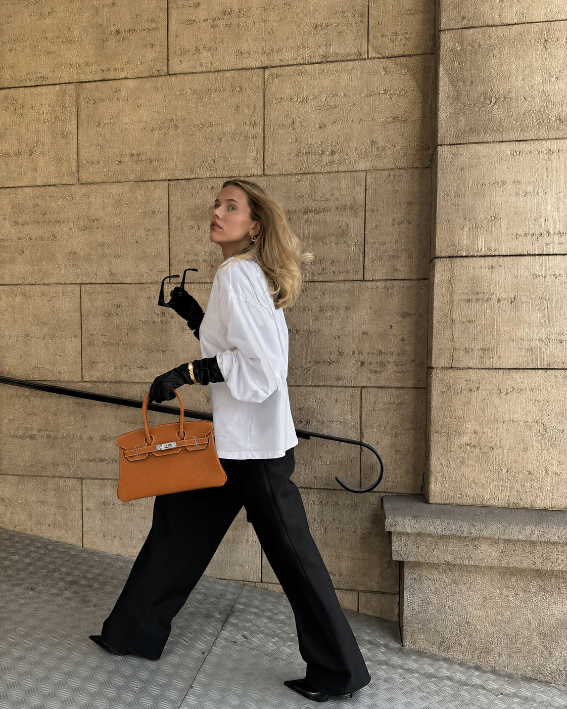 Aveline Pebbled Cowhide East-West Top-Handle Bag in Caramel