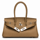 Aveline Pebbled Cowhide East-West Top-Handle Bag in Taupe