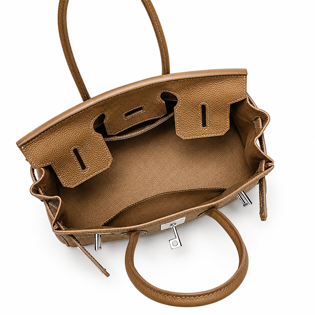 Aveline Pebbled Cowhide East-West Top-Handle Bag in Taupe