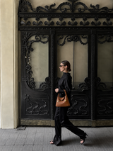 Maren Pebbled Leather Shoulder Bag in Caramel